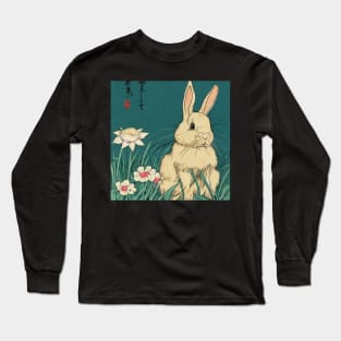 American Fuzzy Lop Rabbit Baby Bunny with White Flowers Long Sleeve T-Shirt